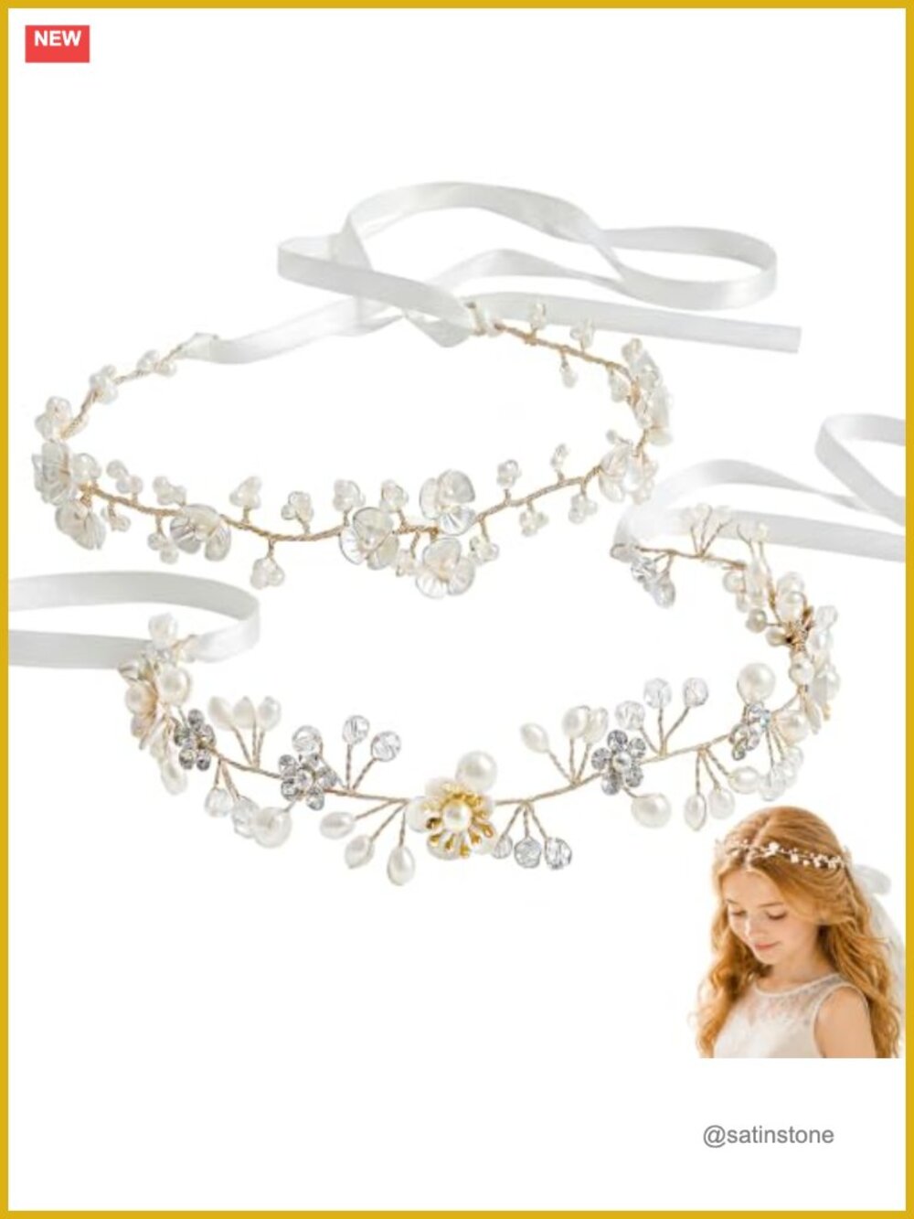 Flower Crown Pearl Rhinestone Headband Set Wedding Bridal Hair Accessory